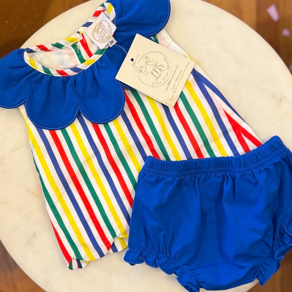 NWT 3m LBS Rainbow Striped Petal Collar Bloomer Set little bear smocks